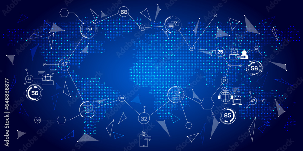 Aufkleber Technology digital chat bot, RPA network on world map connection business concept. Icon of robot concept template vector background.