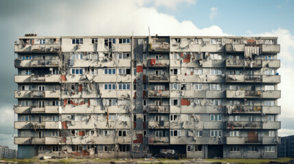A dilapidated public housing complex, depicting challenges in providing adequate living conditions