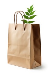 Eco friendly mock up of paper bag with leaves. Reduce reuse recycle, plastic free concept
