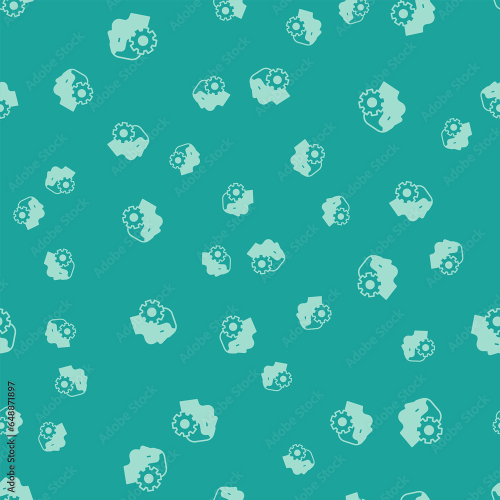 Poster green humanoid robot icon isolated seamless pattern on green background. artificial intelligence, ma