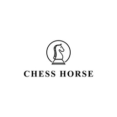 Black chess horse knight piece silhouette logo design with circle