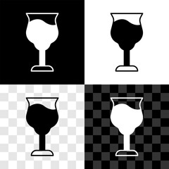 Set Wine glass icon isolated on black and white, transparent background. Wineglass sign. Vector