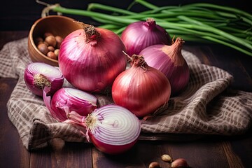 Stock photo onion in kitchen table, flat lay photography