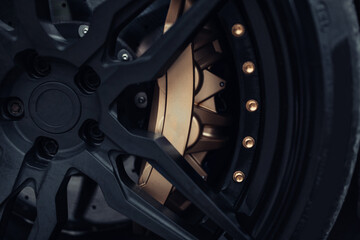 Car braking system. Sport car front wheel support brake