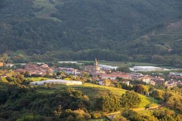 Fototapeta na wymiar Aerial drone view of the small town named Usurbil in North Spain