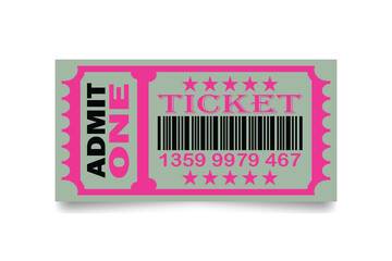  Barcode ticket icon. Flat illustration of Admit one ticket vector icon for cinema, theater, concert, performance, party, event, festival.