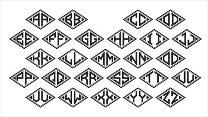 Rhombus Extended Monogram 2 Letters Alphabet Font Logo Logotype Embroidery