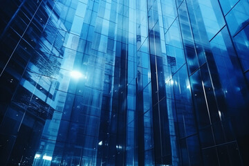 Blue glass wall of skycrapper, Urban abstract background