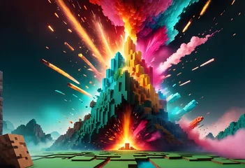 Exploding colorful cubes paint and splashes. Explosive colorful blocks. Mind-blowing textures and cubes. Exploding cubes.