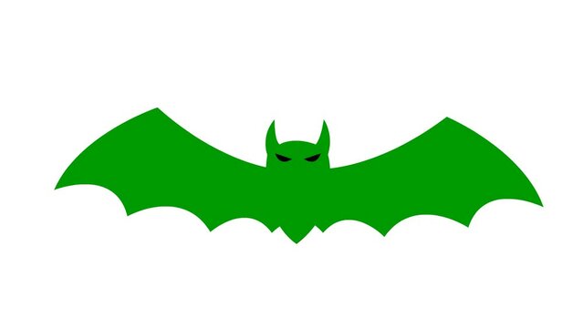 Animated green bat flies. Looped video. Concept of Halloween, Black Friday. Vector illustration isolated on a white background.