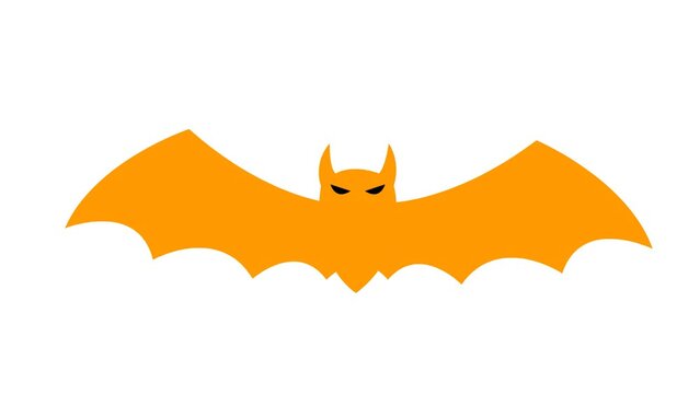 Animated orange bat flies. Looped video. Concept of Halloween, Black Friday. Vector illustration isolated on a white background.