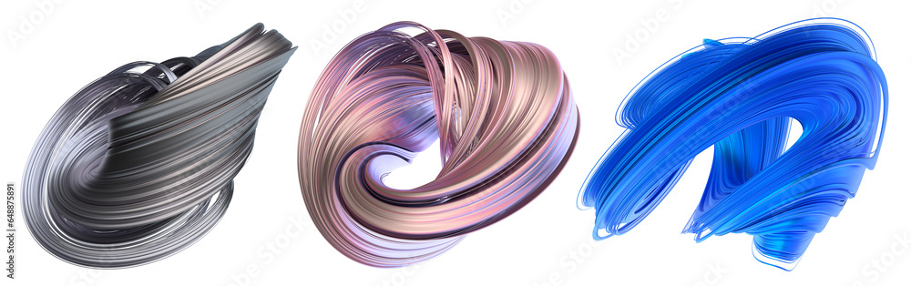 Poster set of abstract twisted shapes, 3d render