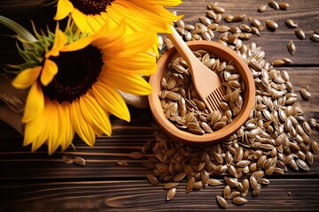 Stock photo of sunflower seed in kitchen table