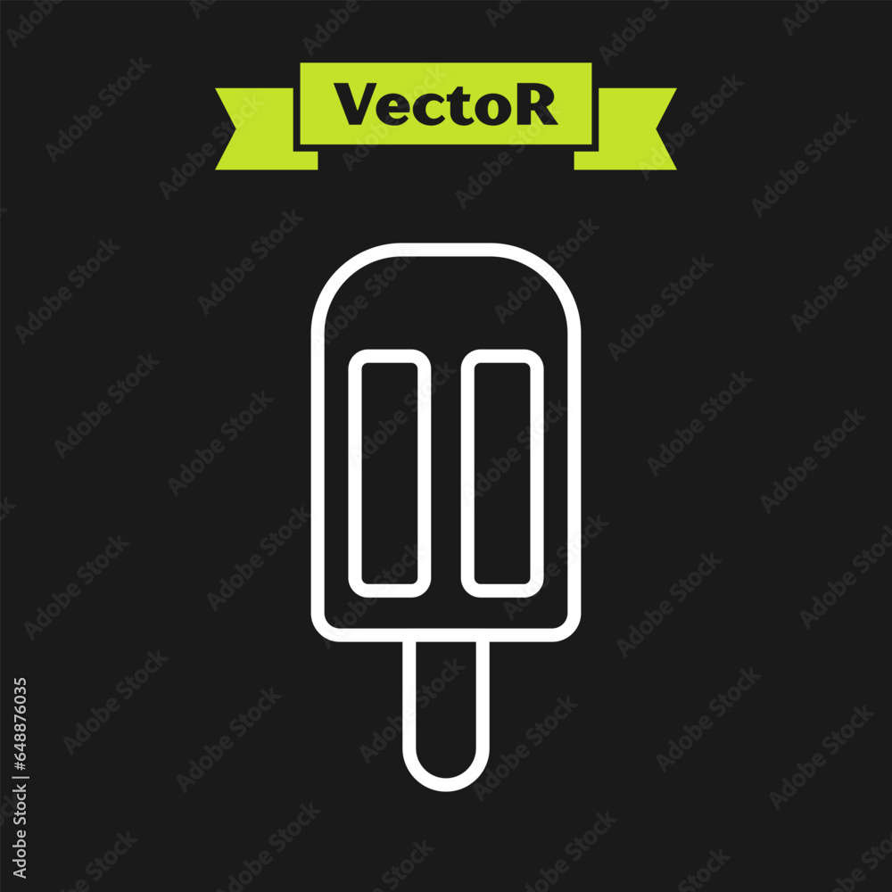 Sticker White line Ice cream icon isolated on black background. Sweet symbol. Vector