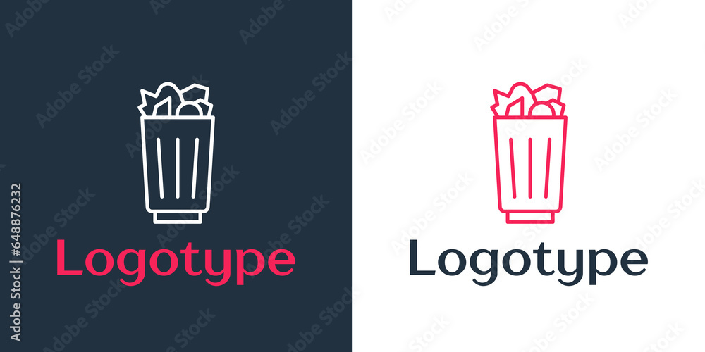 Aufkleber logotype line full trash can icon isolated on white background. garbage bin sign. recycle basket ico