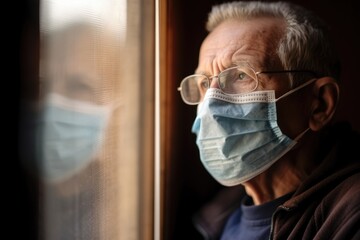Elderly caucasian man wearing protective face mask - obrazy, fototapety, plakaty
