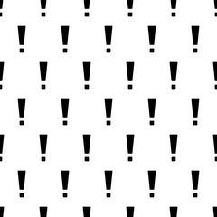 Exclamation mark seamless pattern. Repeating important patern. Black simple attention marks on white sample background. Repeated modern wallpaper for prints design. Repeat swatch. Vector illustration