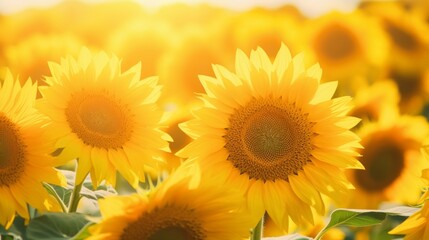 Obraz premium Field of sunflowers in summer, Generative AI