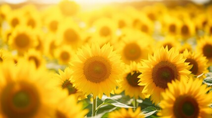 Fototapeta premium Field of sunflowers in summer, Generative AI