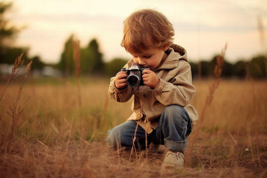 a kid using a camera to take picture