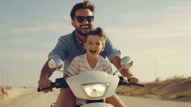 Summer Scooter Adventures: Father and Son Having Fun on the Open Road. - Powered by Adobe