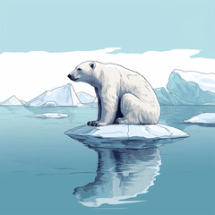 l'ours polaire triste sur un iceberg à la dérive - concept du réchauffement climatique - IA Generative - obrazy, fototapety, plakaty