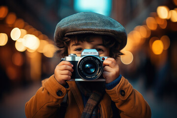 a kid using a camera to take picture - Powered by Adobe