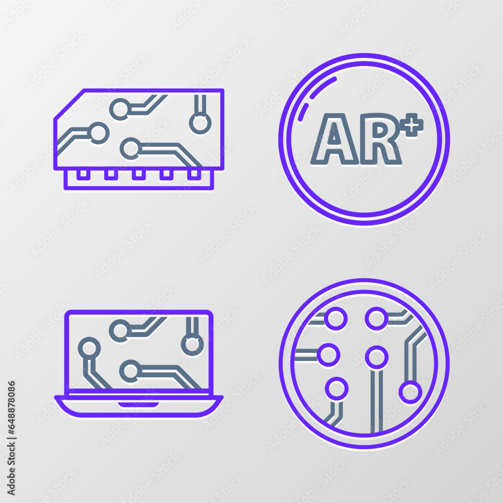 Poster set line processor, laptop, ar, augmented reality and ram, random access memory icon. vector