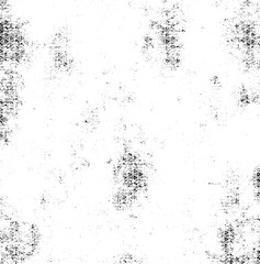 Monochrome texture composed of irregular graphic elements. Distressed uneven grunge background. Abstract vector illustration. Overlay for interesting effect and depth. Isolated on white background. - obrazy, fototapety, plakaty