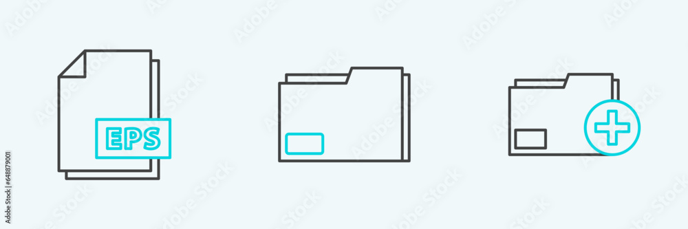 Poster set line add new folder, eps file document and document icon. vector