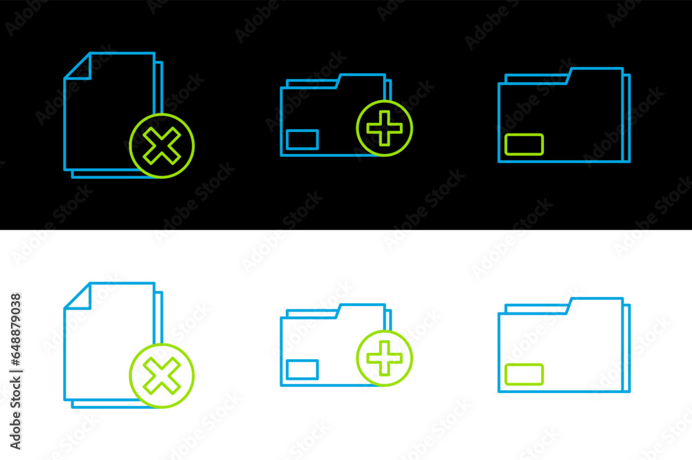 Poster set line document folder, delete file document and add new icon. vector