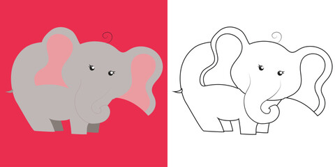 Colouring the animals. Coloring a cute cartoon elephant. Simple colouring page for kids. Fun activity for kids. Educational printable coloring worksheet. Vector illustration. 