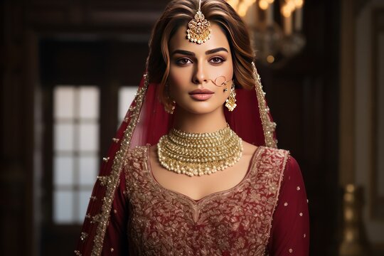 A portrait of Kashmiri Bride in Wedding Dress