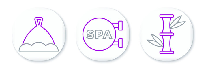 Set line Bamboo, Sauna hat and Spa salon icon. Vector