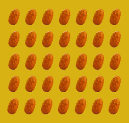 Square yellow background with African Kiwano fruit. Repeating print.