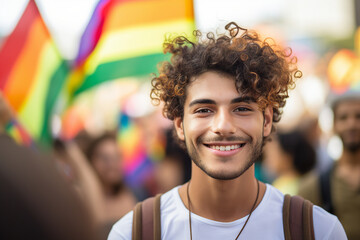 Picture of nice handsome guy protecting equal lgbt rights generative ai technology