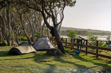 Camping at the beach in North Stradbroke Island, Queensland, Australia