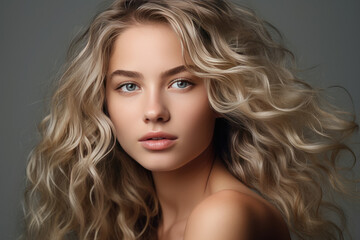 Fototapeta premium Mystery and Beauty: A Close-Up of a Woman with Fair Hair