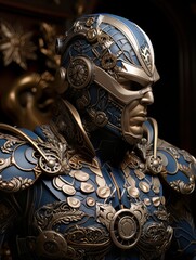 Male superhero character in blue suit with superpowers. AI