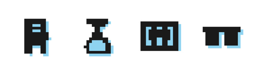 Set line Wardrobe, Chair, Lamp hanging and Office desk icon. Vector