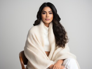 Stylish Indian Beauty Influencer in Fashionable Winter Wear, Promotes Style and Warmth in Modern Winter Fashion Photoshoot