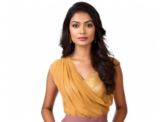 Indian Girl in Stylish Attire for Occasions in Commercial Photoshoot on white background
