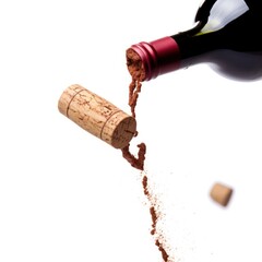 Close-Up of Wine Cork Being Pulled from Bottle, Isolated on White Background