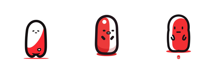 Jelly Bean set of vector icons in minimalistic, black and red line work, japan web, icons pack