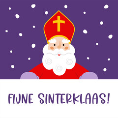 Sinterklaas or Sint-Nicolaas (Saint Nicholas) banner. Christmas or winter holiday theme. Happy Saint Nicholas Day card. Vector cartoon illustration.