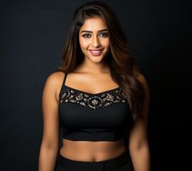 Indian Girl Radiating Charm in Black Crop Top, Exuding Self-Confidence and Beauty