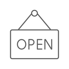 welcome open store icon. Open the door tag for market notice. store opening advertising. Hanging information onboard,  line style Editable stroke Vector illustration design on white background EPS 10 