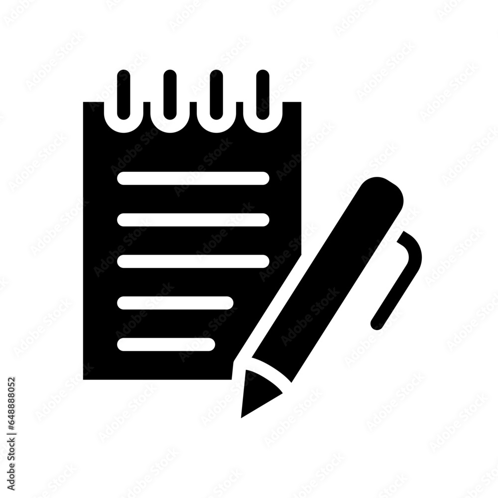 Aufkleber notebook with pen icon, write text paper. notepad symbol. office and school. business and education 