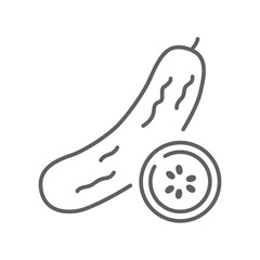 Obraz premium Cucumber icon on slice cross section with seeds. Element of drink and food icon for mobile concept and web apps. Editable stroke. Vector illustration design on white background. EPS 10