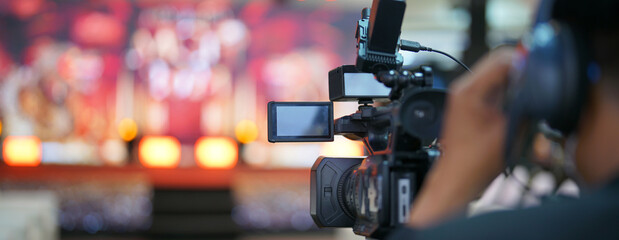 video camera with stream at a concert, live broadcast of the press conference stream to the...